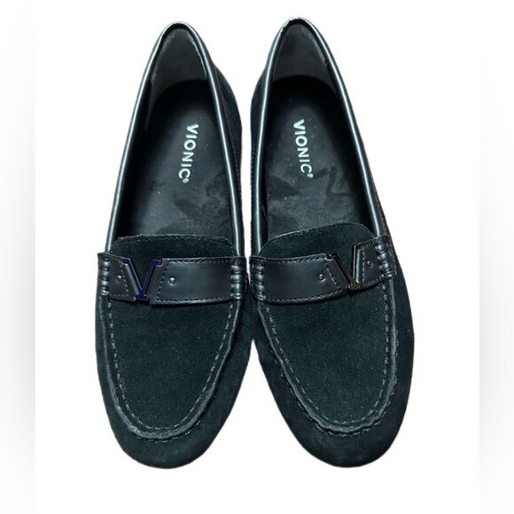 Vionic Hilo Loafer Womens 9 Flats Black Suede Leather Slip On Shoes Honor - Picture 1 of 7